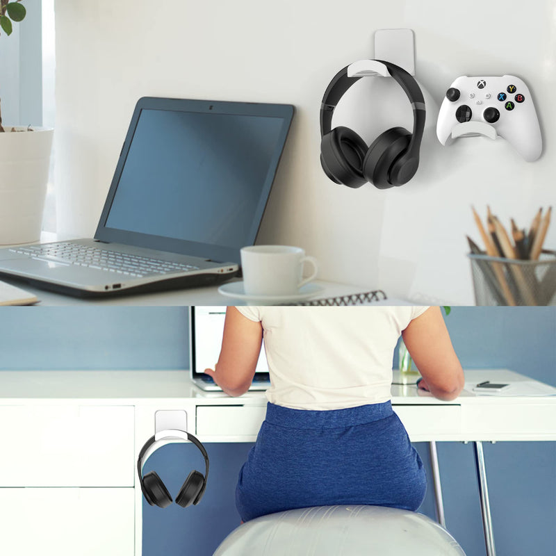 [Australia - AusPower] - HomeMount Headphone Stand Headset Holder - Adhesive Gaming Headphone Hanger Hook Desk Mount for Most Headphone & Controller (White) White 