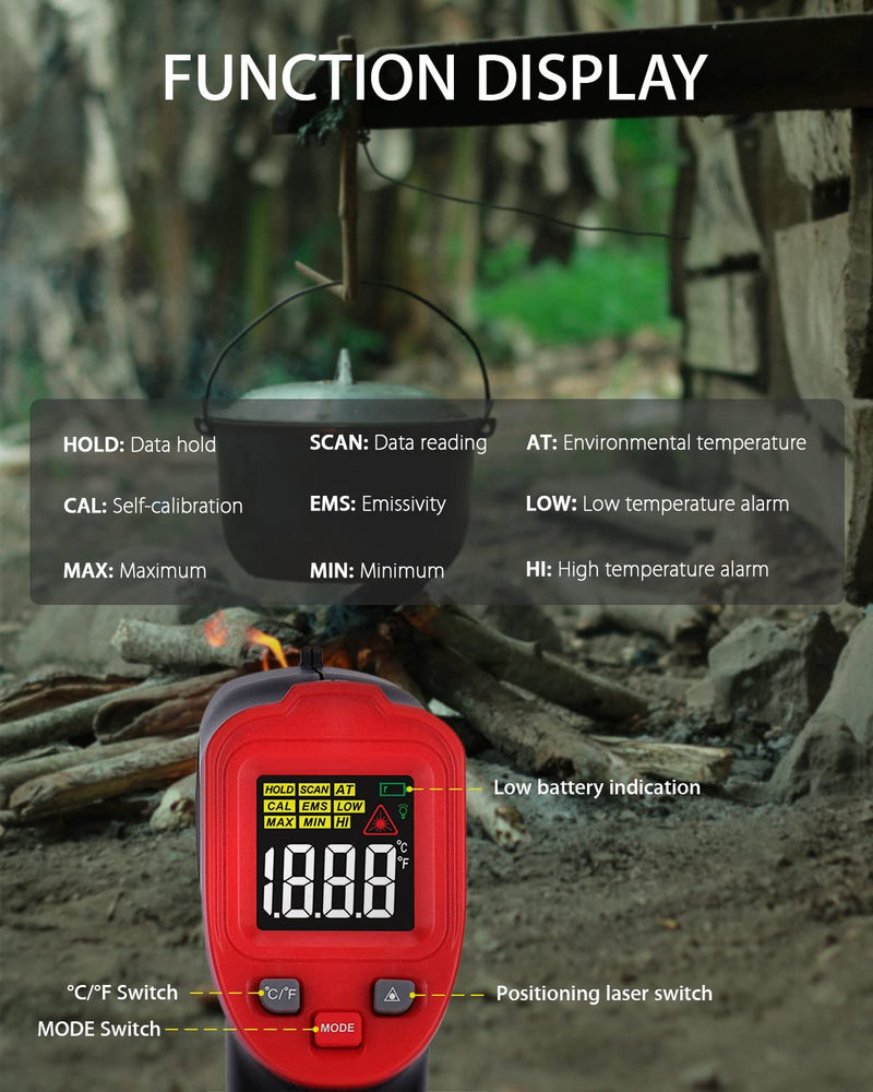 [Australia - AusPower] - Wintact Infrared Thermometer Gun, ﹣58℉ to 1112℉ (-50℃ to 600℃) Non-Contact Digital Laser Thermometer, Adjustable Emissivity, Max Measure for Kitchen Cooking Food Grill Meat Oven (Not for Human) 