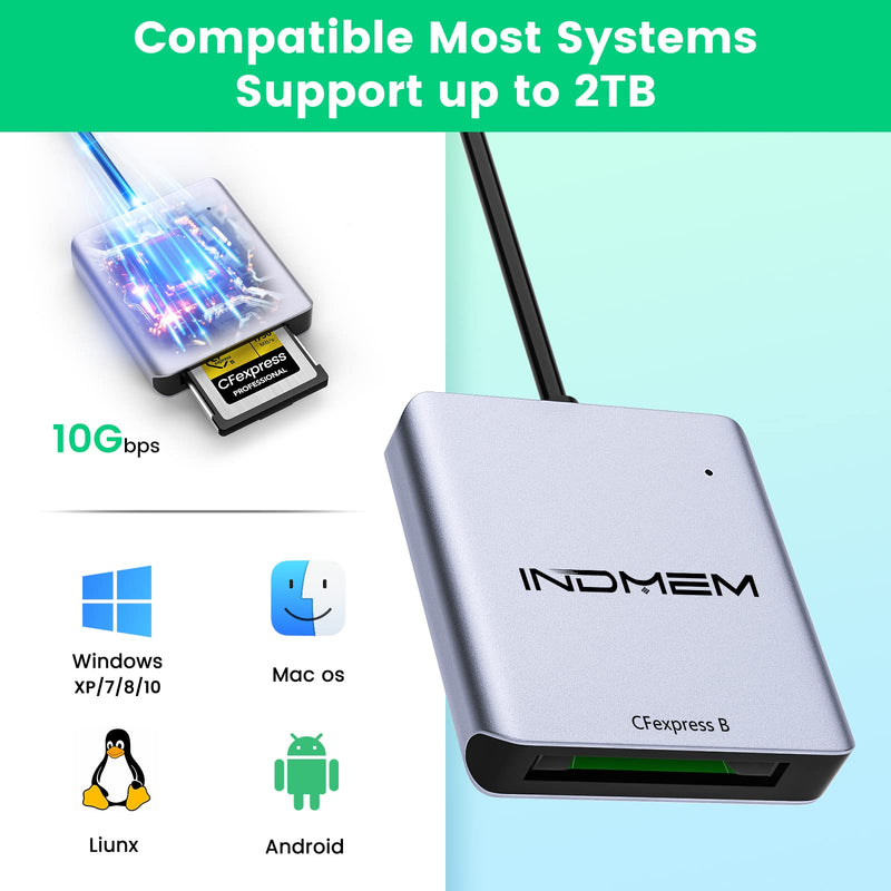 [Australia - AusPower] - INDMEM CFexpress Card Reader,USB C 3.1 Gen 2 Type C to CFexpress B Reader, CFexpress B Memory Card Adapter up to 10Gbps, Support Android/Windows/Mac OS/Linux USB 3.1 CFexpress 