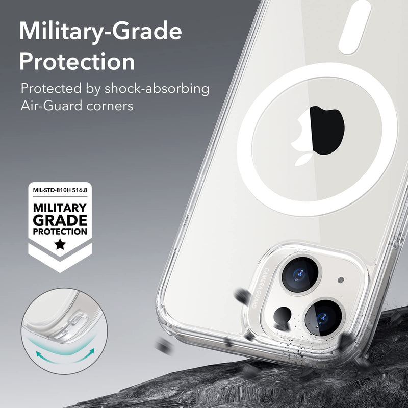 [Australia - AusPower] - ESR Classic Hybrid Magnetic Case with HaloLock, Compatible with iPhone 14 Plus case, Compatible with MagSafe, Shockproof Military-Grade Protection, Scratch-Resistant Back, Clear 