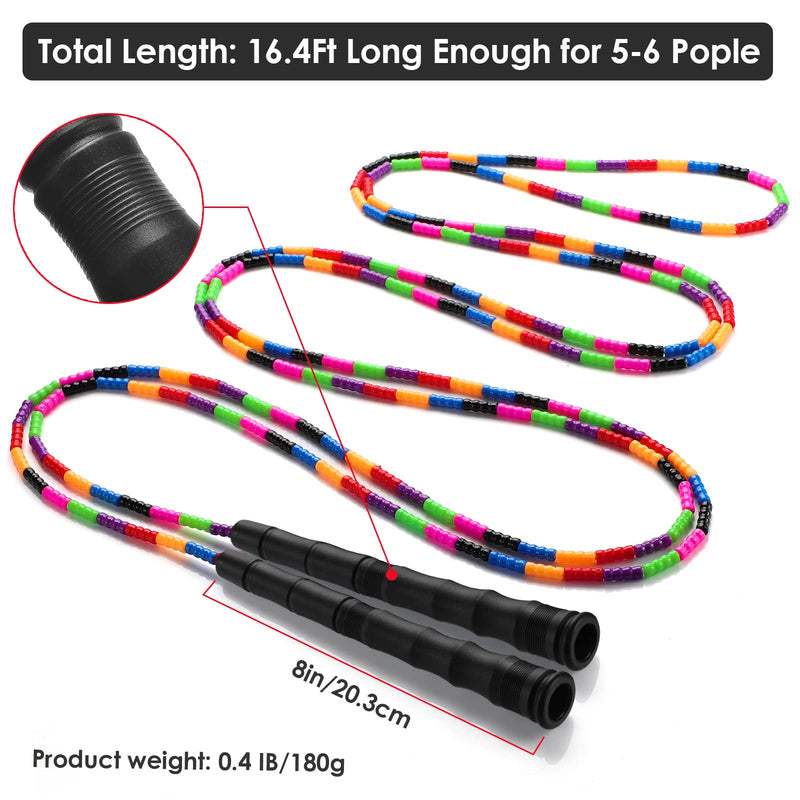 [Australia - AusPower] - Kingcolor Double Dutch Jump Rope Long Jump Rope 16 FT 1 Pack/2 Pack, Adjustable Soft Beaded Diy Jump Rope for Kids Adult Long Enough for 5-6 Jumpers Black- 1 Pack 