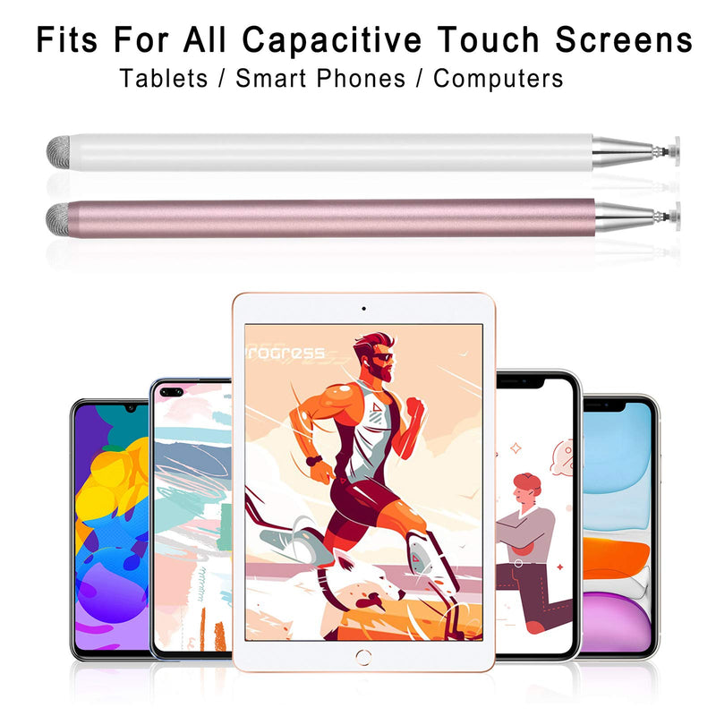 [Australia - AusPower] - Stylus Pens for iPad, Touch Screens Stylus Pencils High Sensitivity Disc & Fiber Tip Universal Stylus with Magnetic Cap Compatible with iPad, iPhone, Android, Microsoft Tablets white/rose gold 