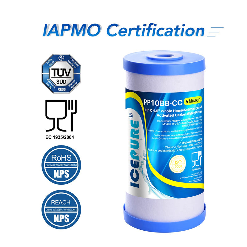 [Australia - AusPower] - 5 Micron 10" x 4.5" Whole House Water Filter Compatible with GE FXHTC, GXWH40L, RFC-BBSA, W50PEHD, Whirlpool WHKF-GD25BB, GXWH35F, GNWH38S, Dupont WFHD13001, Pentek R50-BB, 4WH-HDGR-F01 2PACK 