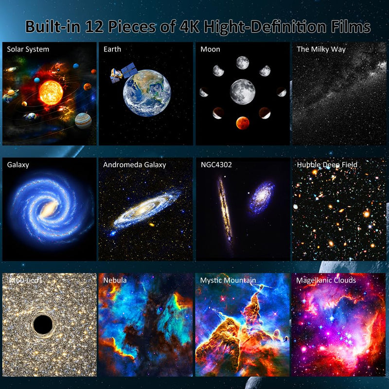 [Australia - AusPower] - Star Projector,FLEVO Planetarium Projector for Bedroom Ultra Clear Galaxy Night Light with 4K Replaceable 12 Galaxy Discs 360 Degree Rotation Real Sky Light for Kids Room Birthday Valentines Gift 