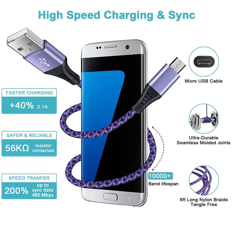 [Australia - AusPower] - Micro USB Cable [4-Pack 6ft] Fast Phone Charger Android Cord Charging Cable Fast Charging Cord for Samsung Galaxy S7 Edge S6 S5 J8 J7V J7 J5 J3V J3 A10 A6 Note 5, LG K40 K20, Moto, Tablet, PS4, Fire Multi-Colored2# 