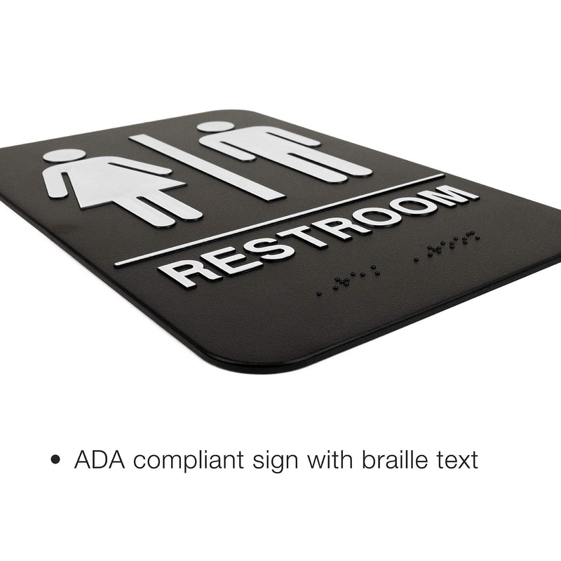 [Australia - AusPower] - Excello Global Products Plastic Restroom Sign: Easy to Mount with Braille (ADA Compliant), Great for Business & Restaurants - 6"x9", Men, Women, Unisex 