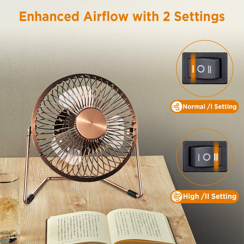 [Australia - AusPower] - EasyAcc 6 Inch USB Desk Fan, [ Small Quiet Powerful Metal Fan ] USB Powered Portable Fan, Strong Airflow& 360°Rotation Personal Table Cooling Fan with 2 Speed(USB POWERED ONLY) 6" USB Fan Bronzer 