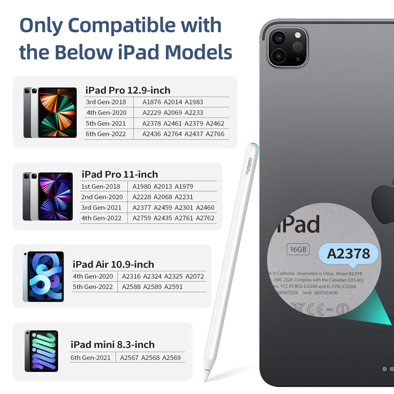 [Australia - AusPower] - Metapen Pencil A14 Wireless Charge, Best Substitute for Apple Pencil 2nd Generation, Stylus Pen for iPad Air 5/4, iPad Pro 12.9" 6th~3rd, iPad Pro 11" 4th~1st - Enjoy Battery Widget & Bonus Shortcuts 