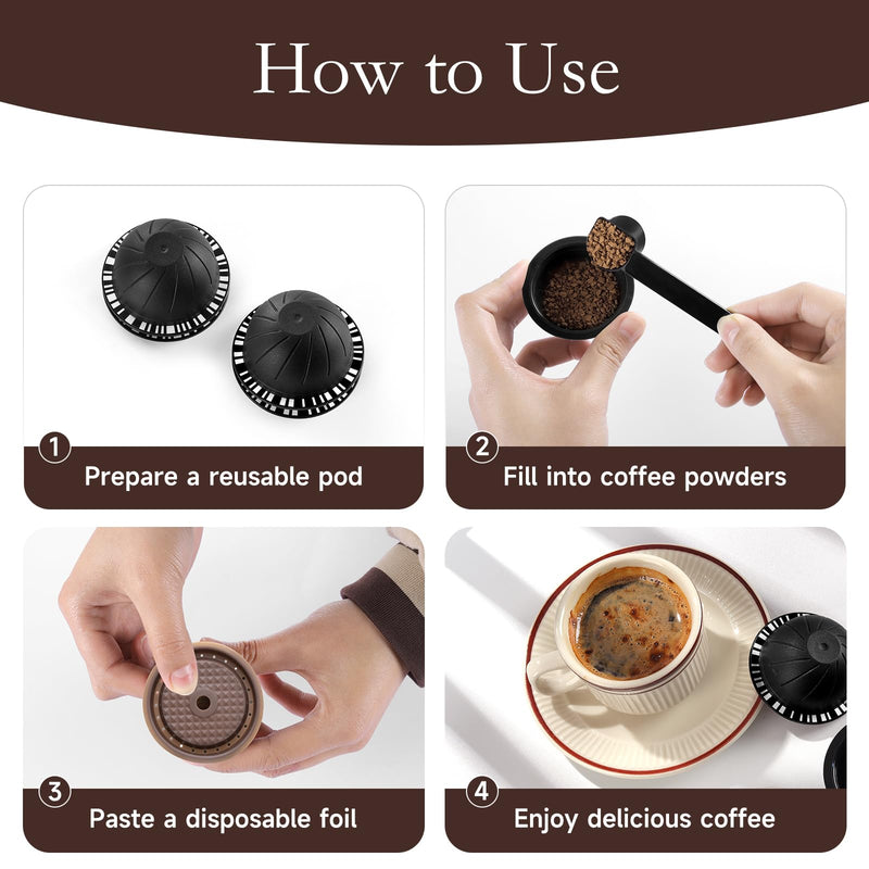 [Australia - AusPower] - 2Pcs Reusable Silicone Coffee Capsule Lids with 5Pcs Refillable Vertuo Coffee Pods 230ml Compatible for Nes-presso Vertuo Machine with Coffee Scoop and Brush (Black-230ml) 
