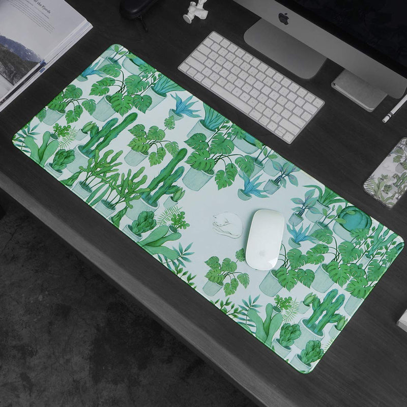 [Australia - AusPower] - Cute Large Mouse Pad, XL Gaming Mouse Pads, Big Extended Mousepad, Waterproof Desk Mat with Stitched Edge, Laptop Computer Keyboard Mat Desk Pad for Home Office, 27.6x11.8X0.12IN (Green Cactus) Green Cactus 