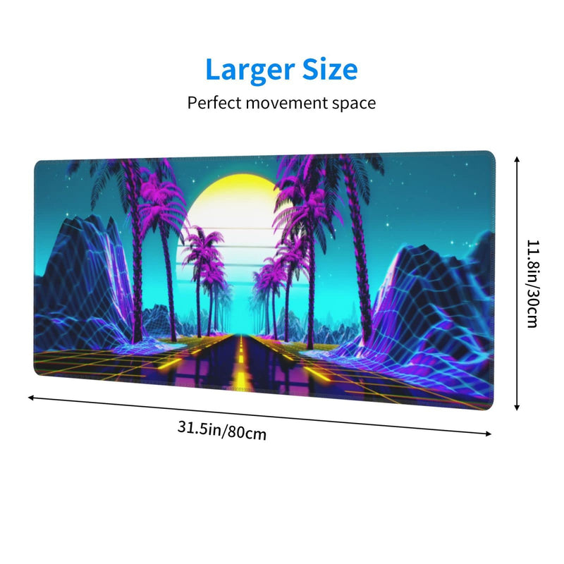 [Australia - AusPower] - Neon Retrowave Gaming Mouse Pad Large XL Desk Mat Long Extended Pads Big Mousepad for Home Office Decor Accessories 31.5 X 11.8 Inch 3 