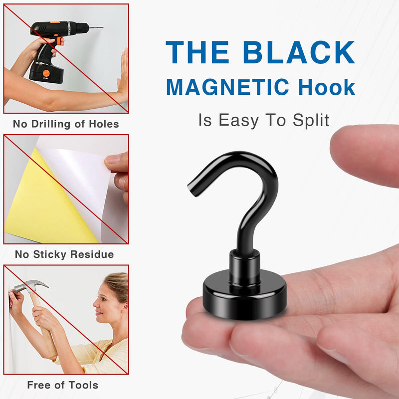 [Australia - AusPower] - LOVIMAG Black Magnetic Hooks, 22Lbs Strong Magnetic Hooks Heavy Duty with Epoxy Coating for Refrigerator, Magnetic Cruise Hooks for Hanging, Classroom, Office, and Kitchen - Pack of 12 12p-Black 