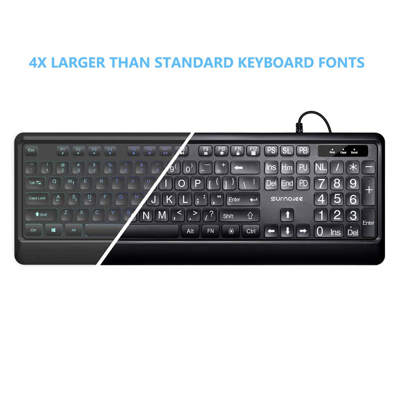 [Australia - AusPower] - SurnQiee Large Letter Print Keyboard, 104 Keys Standard Full Size USB Wired White LED Backlit Computer Keyboard (KB612) 