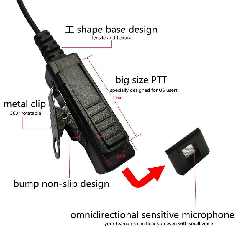 [Australia - AusPower] - RATAOK Acoustic Tube Earpiece Surveillance Headset with PTT Mic for Baofeng UV-5R BF-888S for Kenwood HYT Linton 2-Pin Walkie-Talkie Radio - Black 
