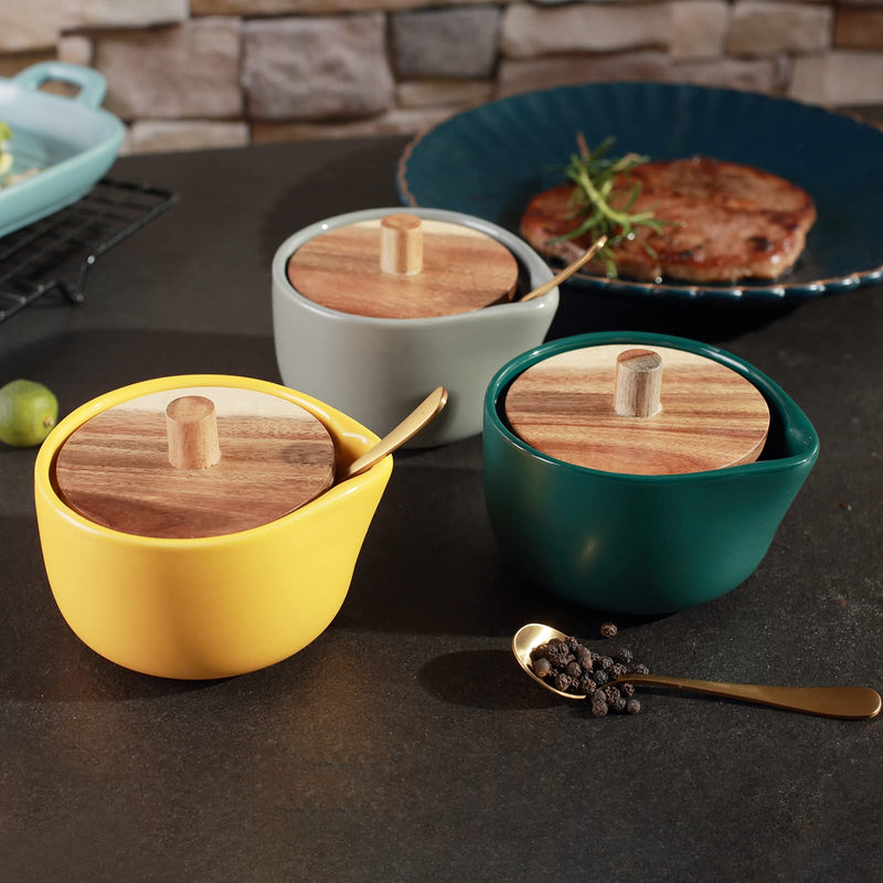 [Australia - AusPower] - everous Salt Box(green) Salt Cellar Elegant Design Decorative Boxes Big Capacity Wood green Ceramic Base 