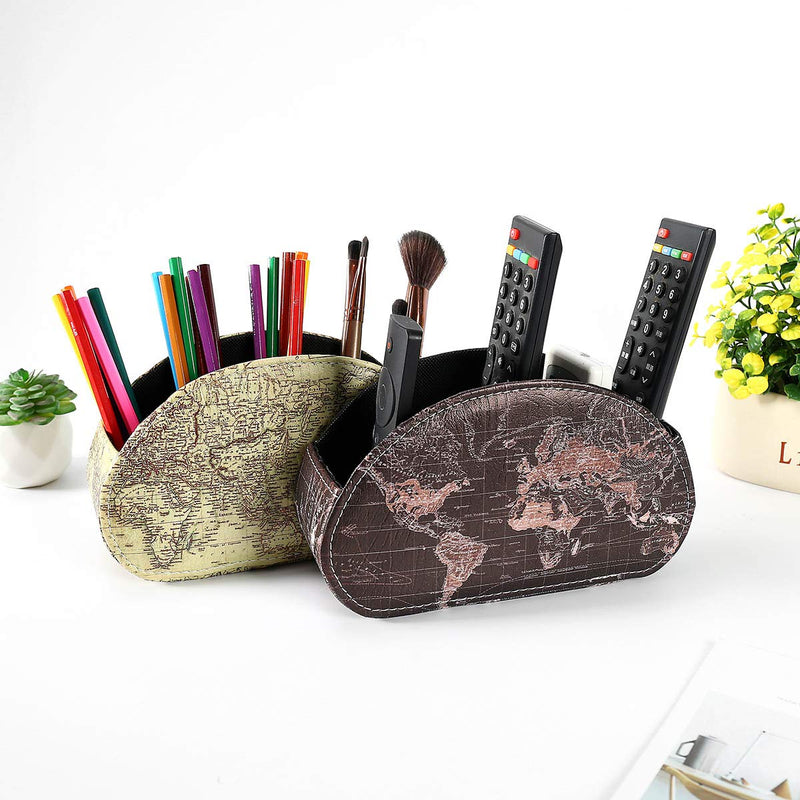 [Australia - AusPower] - LINKWELL Remote Control Holder, Spacious Decorative PU Leather Makeup Organizer with 5 Compartments, Table Decor Storage Remote Caddy for TV, DVD, Blu-Ray, Office Supplies World Map Yellow PH57 Medium Yelow 