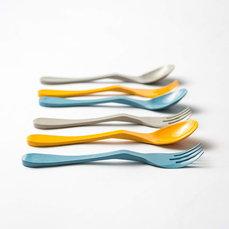 [Australia - AusPower] - Knork Eco Astrik Plant Based Travel Set, 6 Piece Utensil (3 eco Forks, 3 eco Spoons), Blue, Orange, Gray 6 Piece Utensil Set (3 eco forks, 3 eco spoons) 