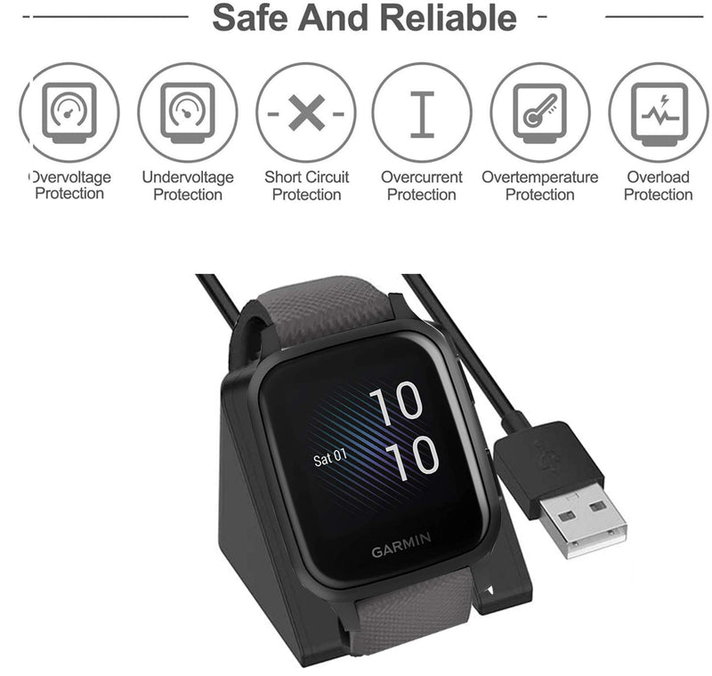 [Australia - AusPower] - Venu Sq Charger, Youkei Replacement Charger Charging Cradle Dock Compatible for Garmin Venu Sq/Venu 2 / Venu 2S /Fenix 7/ Fenix 7S / Fenix 7X / Gar min EPIX gen 2 / Venu 2 Plus Smartwatch (Black) Black 
