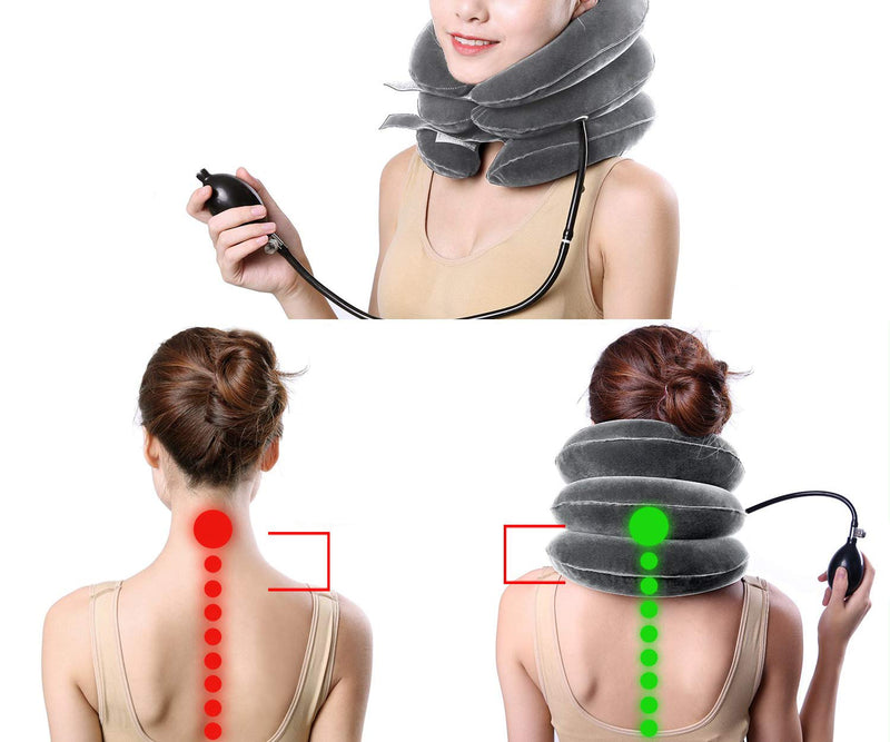 [Australia - AusPower] - RUNZI Cervical Neck Traction Device Inflatable Neck Stretcher, Easy to Use for Chronic Neck and Shoulder Pain Relief Traction Spine Alignment, Neck Cervical Brace Grey 