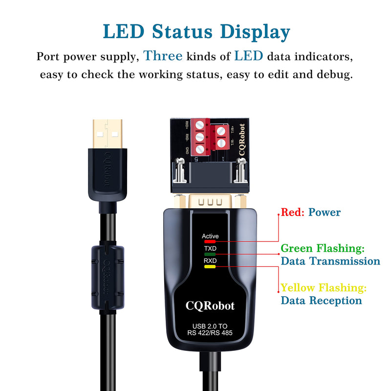 [Australia - AusPower] - CQRobot USB to RS422 or RS485 Serial Port Converter Adapters Cable with FTDI FT232 Chip, for Windows 10 8 7 XP Mac. 600W Anti-Surge, 15KV-ESD, I/O Automatic Control, Support 32 Nodes, 1.2 Meters. 1.2 Meters / 3.9 Feet 