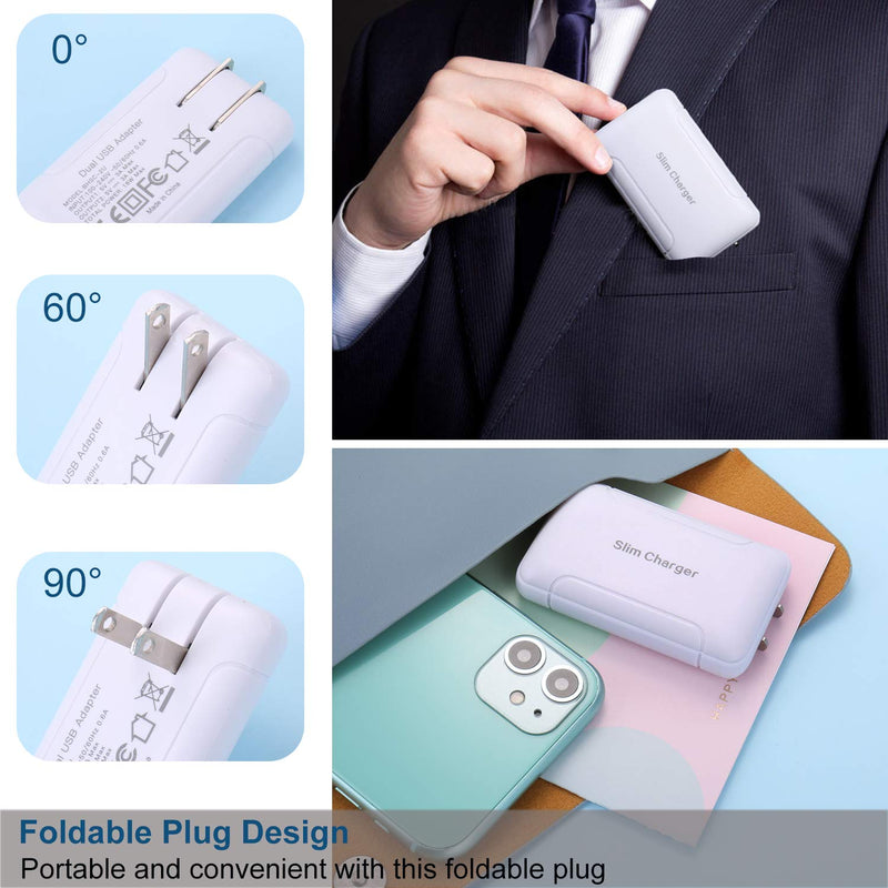 [Australia - AusPower] - USB Wall Charger, Foldable Charger Adapter, Pofesun 2-Pack Dual Port Foldable Fast Charger Block Power Adapter Compatible for iPhone 11/ Pro/MAX/X/XS/XR/XS Max/8/7/6/Plus,Pad,Samsung Galaxy-White White,White 