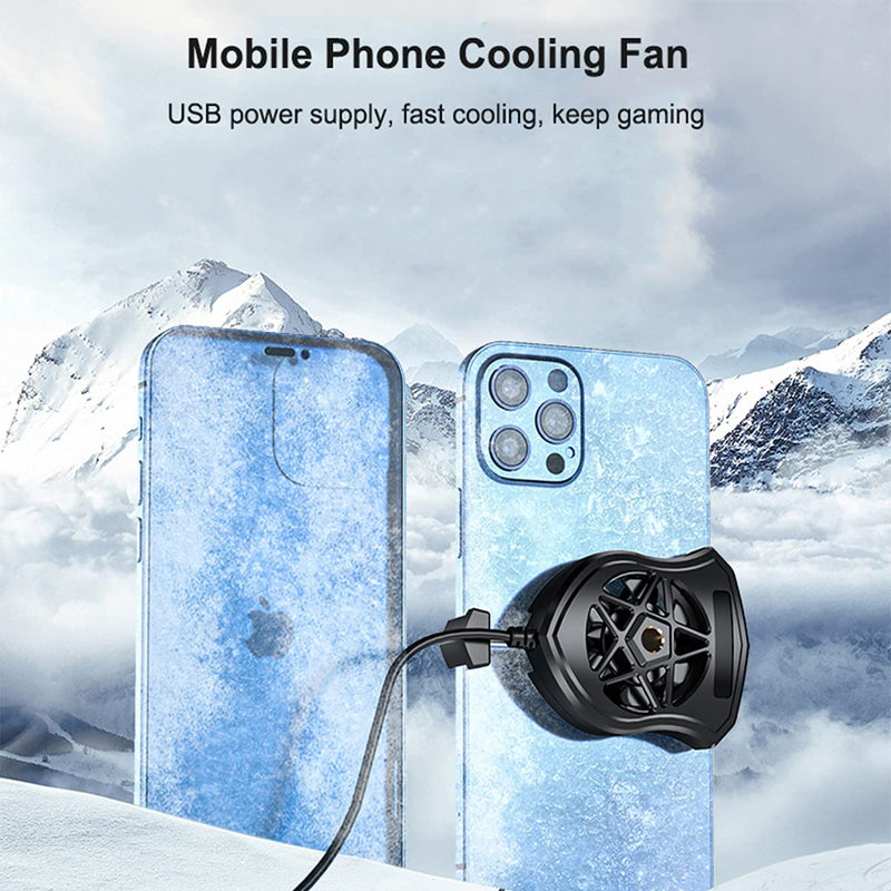 [Australia - AusPower] - Mini Cell Phone Cooler Fan Grip For Gaming, USB Cooling Fan Radiator Mobile Game Case For 6.7" Iphone Android Smartphone Gaming Lives Videos Protable Phone Cooler, Can Adjustable 65-80mm Wide KingTSYU Black 
