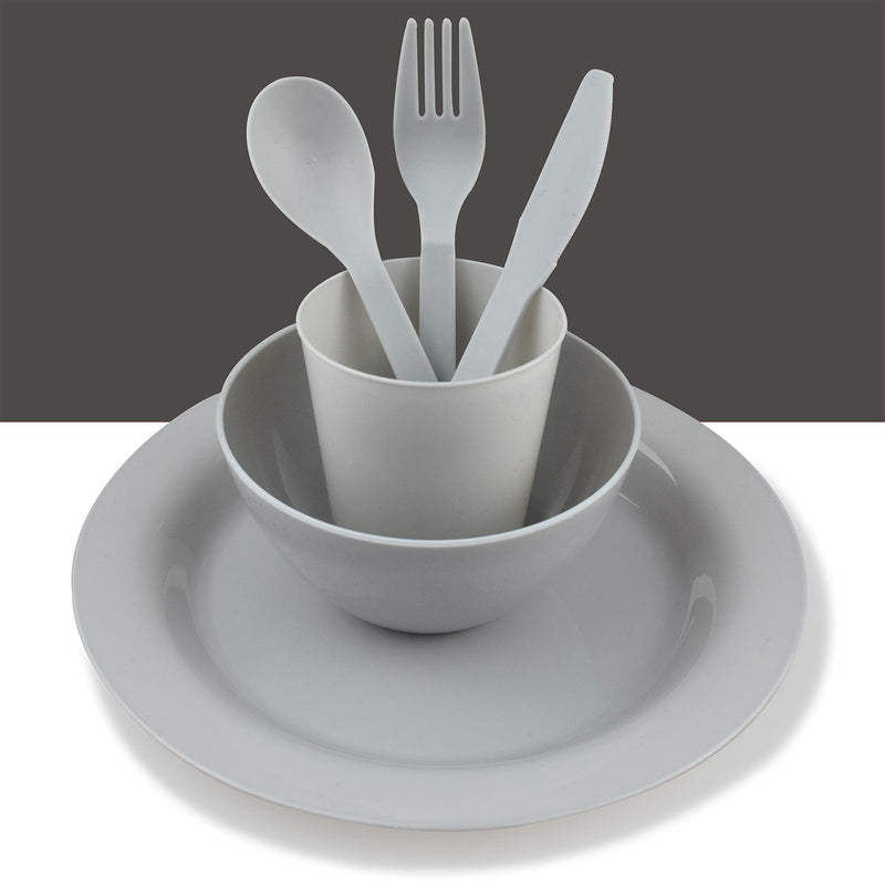 [Australia - AusPower] - Plastic Plates College Dorm Room Essentials Dishes Set Camping Plates and Bowls Dishes Set Dinnerware Accessories Mess Kit-Microwaveoven Safe BPA-Free with Mesh Bag-24PCS Gray 