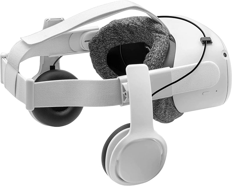[Australia - AusPower] - Stereo VR Headphones Custom Made for Meta Quest 2/Oculus Quest 2 Elite Head Strap & Original Head Strap-On Ear Deep Bass 3D 360 Degree Sound (White) White 