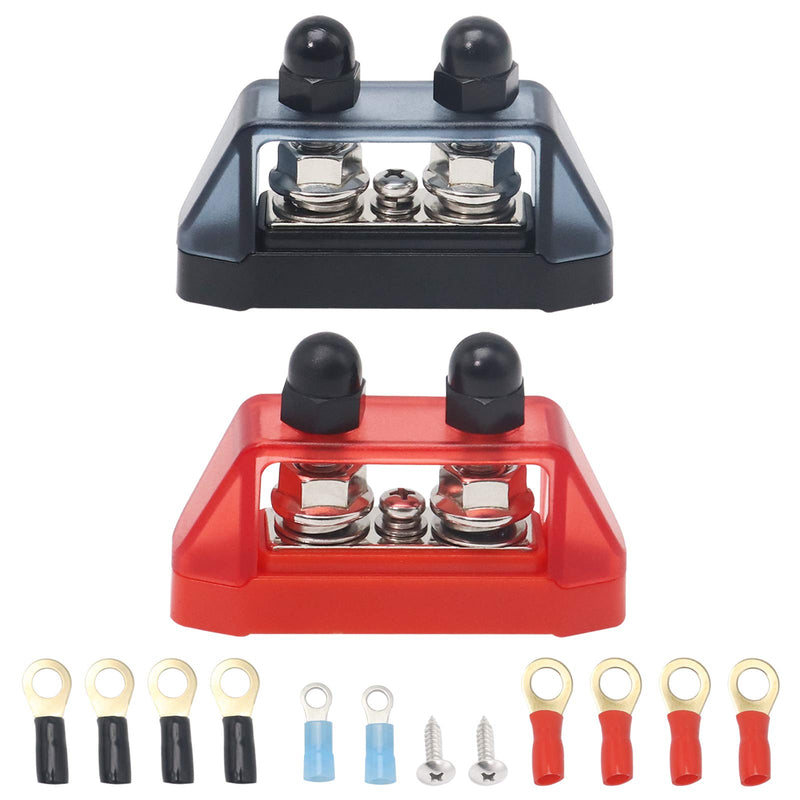 [Australia - AusPower] - Recoil S2P-516 Busbar Dual 5/16” Studs and #8 Screw Terminal Power Distribution Block with Ring Terminals Pair Red & Black 