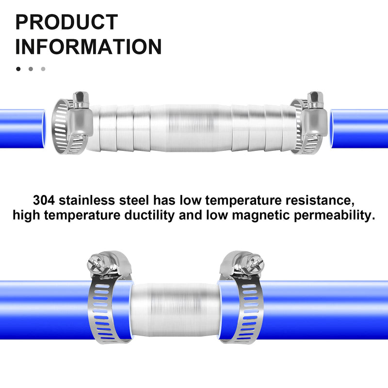 [Australia - AusPower] - TAISHER 2PCS 304 Stainless Steel Hose Barb Fittings 3/4 Inch to 3/4 Inch Barb Hose, Hose Barb Reducer Splicer Mender Union Air Water Fuel with 4PCS Hose Clamp 3/4" Barb x 3/4" Barb 2 