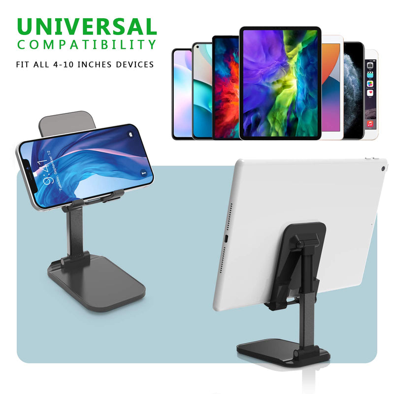 [Australia - AusPower] - Cell Phone Stand, SHANSHUI Adjustable Angle Height Phone Stand for Desk Foldable Anti-Slip Tablet Stand Phone Holder Compatible with All Mobile Phones, iPhone, iPad, Tablet (Black) Black 