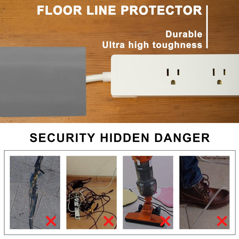 [Australia - AusPower] - 10Ft Floor Cord Cover Gray Silicone Cable Protector Easy to Install Durable Wire Organizer and Hider for Home, Office, Garage (Gray-3m) 10Ft Silicone-Gray 