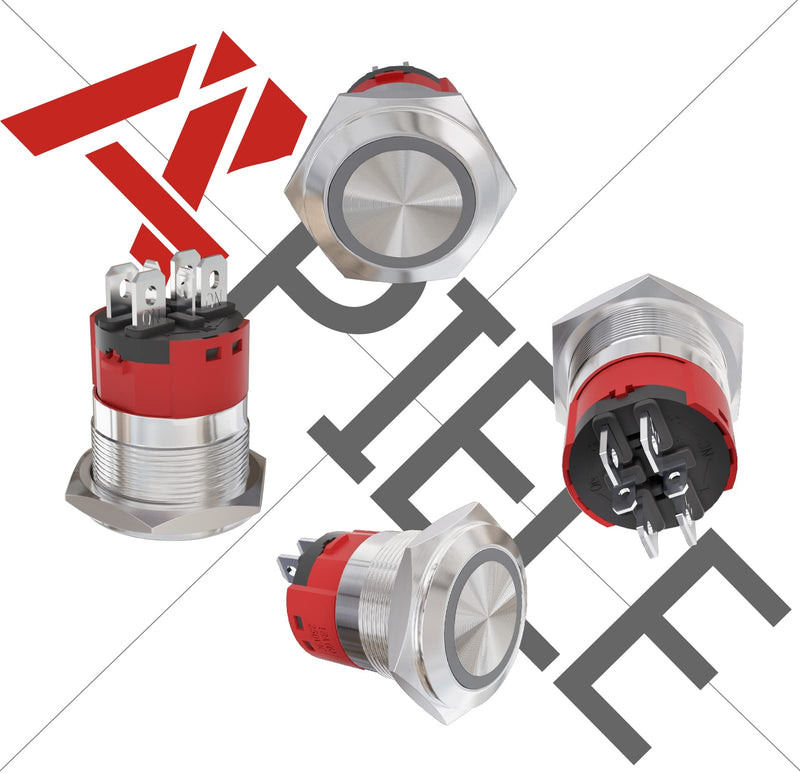 [Australia - AusPower] - APIELE 10 Amp 22mm Momentary Push Button Switch 12V Angel Eye LED Waterproof Stainless Steel Round Self Reset 7/8'' 1NO 1NC (10 Amp/Blue Led) 10Amp Silver Shell Blue 