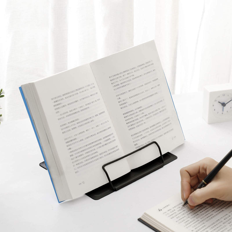 [Australia - AusPower] - MSDADA Desk Book Stand Metal Reading Rest Book Holder Adjustable Cookbook Documents Holder Portable Sturdy Bookstands for Recipes Textbooks Tablet Music Books with Page Clips (Black) Black 