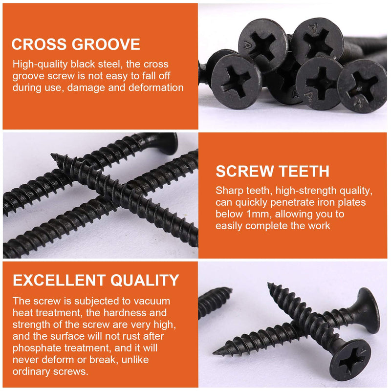 [Australia - AusPower] - 190PCS Premium Drywall Screws, Quality Black Steel #7 Sharp Point Self Tapping Screws with Phillips Drive, 8 Different Sizes Screws Assortment Set, Ideal Screw for Drywall Sheetrock, Wood and More 