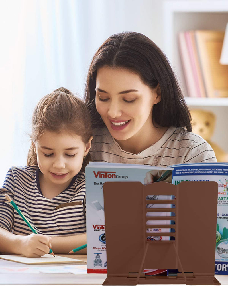 [Australia - AusPower] - MSDADA Desk Book Stand Metal Reading Rest Book Holder Adjustable Cookbook Documents Holder Portable Sturdy Bookstands for Recipes Textbooks Tablet Music Books with Page Clips (Brown) Brown 