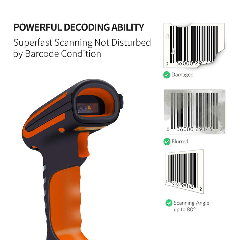 [Australia - AusPower] - Bluetooth Barcode Reader Scanner with Stand,Symcode Handheld Wireless 1D Laser Industrial Dustproof and Waterproof USB Cordless Automatic Barcode Scanner with Vibration Alert Stand 1D Scanner 