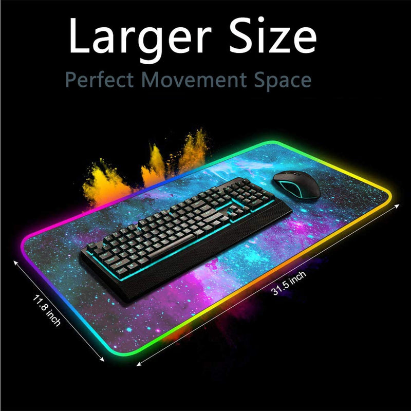 [Australia - AusPower] - Large RGB Gaming Mouse Pad,Galaxy Nebula Space Oversized Glowing Led Extended Mousepad,10 Lighting Modes,Non-Slip Rubber Base Computer Keyboard Mousepads Mat,31.5 x 11.8 inch Mouse Pads-3 