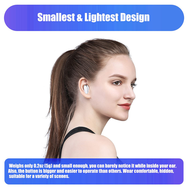 [Australia - AusPower] - Earbuds Headphones, Slim Bluetooth Headset, Wireless Bluetooth Earpiece V5.0 Hands-Free Earphones with Built-in Mic for Driving Business Office Home (Beans, Button-White-MB10) Beans 