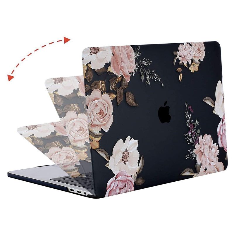 [Australia - AusPower] - MOSISO Compatible with MacBook Pro 13 inch Case 2016-2020 Release A2338 M1 A2289 A2251 A2159 A1989 A1706 A1708, Plastic Peony Hard Shell Case & Keyboard Cover Skin & Screen Protector, Black 