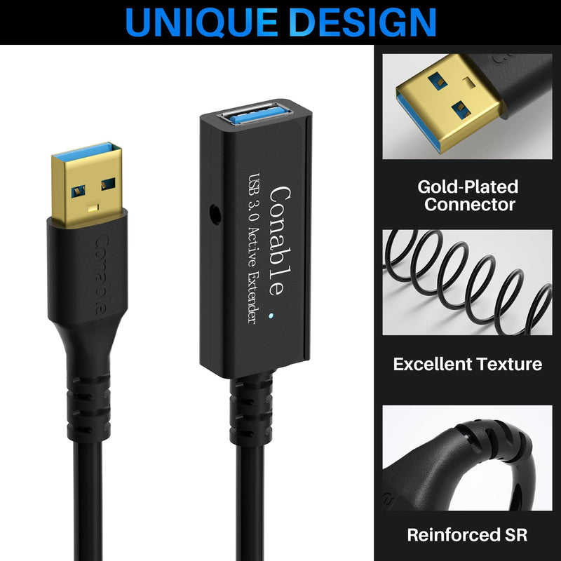 [Australia - AusPower] - USB 3.0 Active Repeater Extension Cable 30 Feet A Male to Female Extender Cord (20ft to 100ft) Signal Booster Smart Chip for Laptop, Hard Drive, Xbox, PS4, Camera, VR, etc - 30 ft (9.15 M) Active 30 Feet Black (1 Pack) 