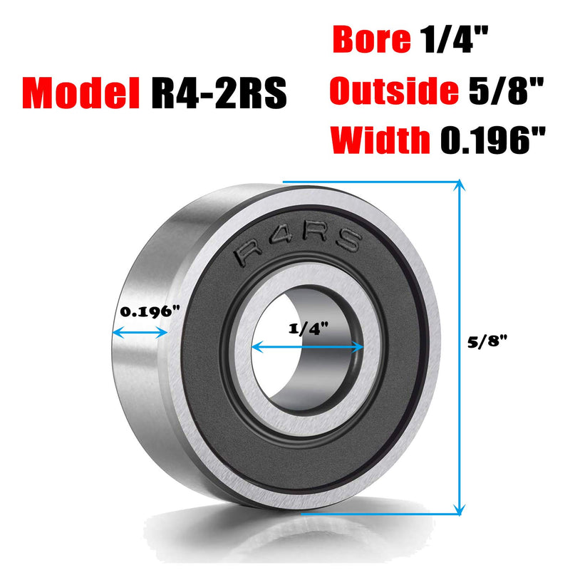 [Australia - AusPower] - Donepart R4-2RS Ball Bearings 1/4 x 5/8 x 0.196 inch C3 High Speed Double Sealed and Lubricated Bearings for Motor, Wheels, Bike, Pool Pump, Spinners (10 Pack) R4-ZZ (10pcs) 