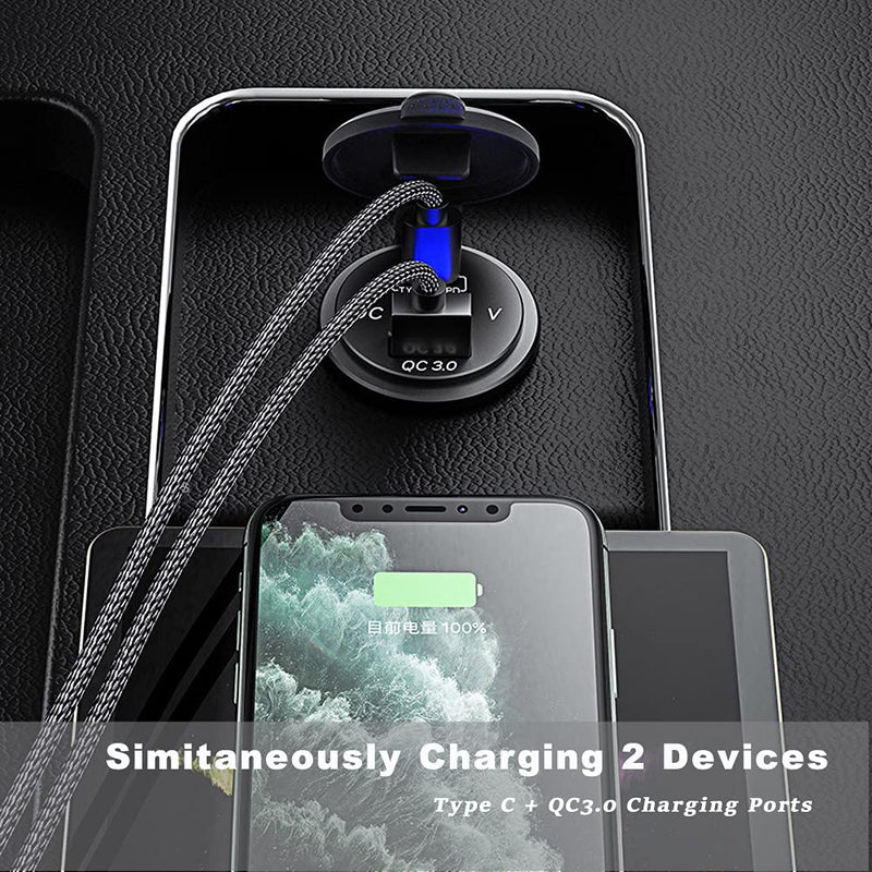 [Australia - AusPower] - PD Type C USB Car Charger Socket and QC 3.0 Quick Charger 12V/24V Car Power Outlet Waterproof Socket 63W Dual USB Charger Socket Power Delivery 36W for Motorcycle Marine Boat RV ATV (Type C+ QC3.0(G)) Type C+ QC3.0(G) 