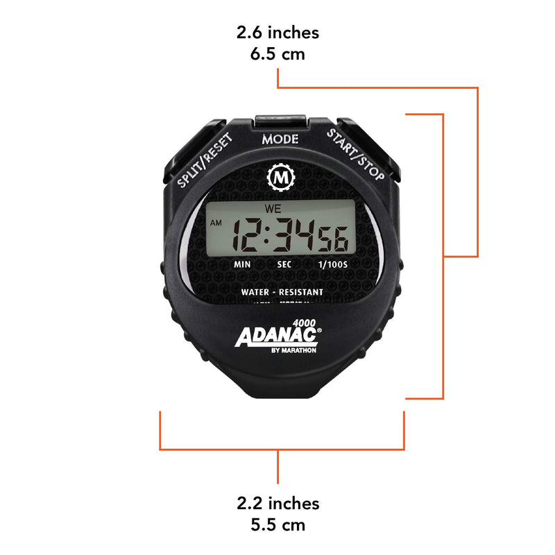 [Australia - AusPower] - MARATHON ST083009 Adanac 4000 Digital Stopwatch Timer with Extra Large Display and Buttons, Water Resistant, Two Year Warranty - Black 