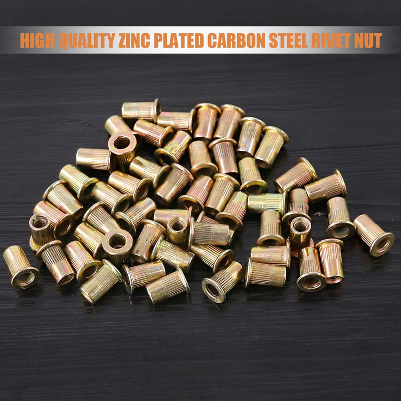 [Australia - AusPower] - Keadic 150Pcs M3 Metric Zinc Plated Carbon Steel Rivet Nut Flat Head Threaded Insert Nutsert Kit (M3) 