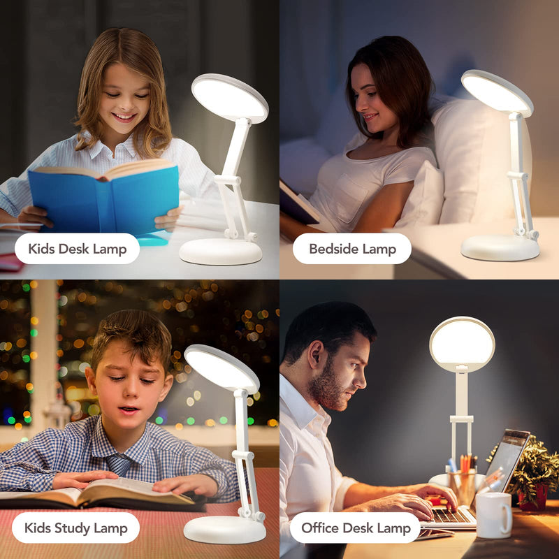 [Australia - AusPower] - ONEFIRE Desk Lamp Kids Desk Lamp Small Desk Lamp, 8 Brightness Desk Lamps Office Portable & Foldable, Cute Desk Lamp White Desk Lamp Study Lamp, Battery Operated Lamp Rechargeable Lamp Cordless Lamp Small White Desk Lamp 
