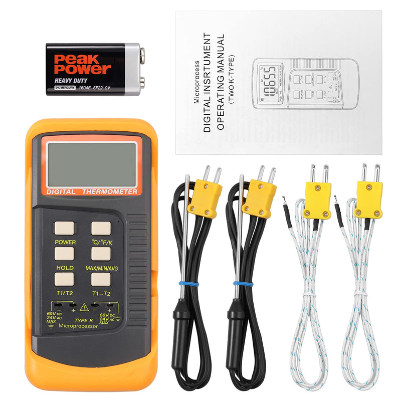 [Australia - AusPower] - Proster Digital 2 Channels K-Type Thermometer -50~1300°C (-58~2372°F) , with 4 Thermocouples ( 2 Wired & 2 Stainless Steel), °C, °F & Kelvin Scale Switchable Handheld Thermometer 