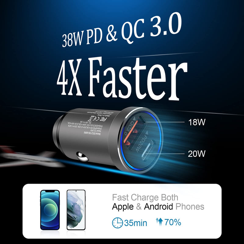 [Australia - AusPower] - USB C Car Charger 38W PD&QC 3.0 2 Pack Type C Fast Car Charger Dual Port USB A & USB C Plug Cargador Carro Lighter Adapter Compatible iPhone 13 Pro Max/13/12 Pro Max/12/11/XR/XS,Galaxy S22/S21/S20/S10 gray 