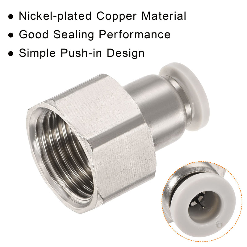 [Australia - AusPower] - MECCANIXITY Push to Connect Fittings 3/8PT Female Thread Fit 6mm Tube OD Nickel-Plated Copper Straight Union Fitting, Pack of 3 