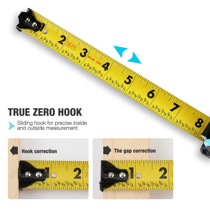[Australia - AusPower] - DURATECH Magnetic Tape Measure 25FT with Fractions 1/8, Retractable Measuring Tape, Easy to Read Both Side Measurement Tape, Magnetic Hook and Shock Absorbent Case for Construction, Carpenter 